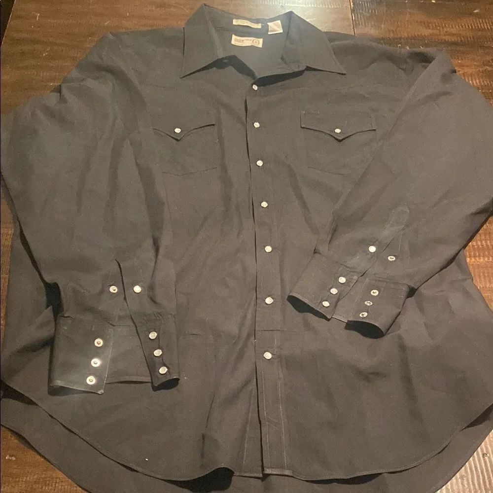 Vintage sheplers western Pearl snap dress shirt men’s tall 18.5–37 black
